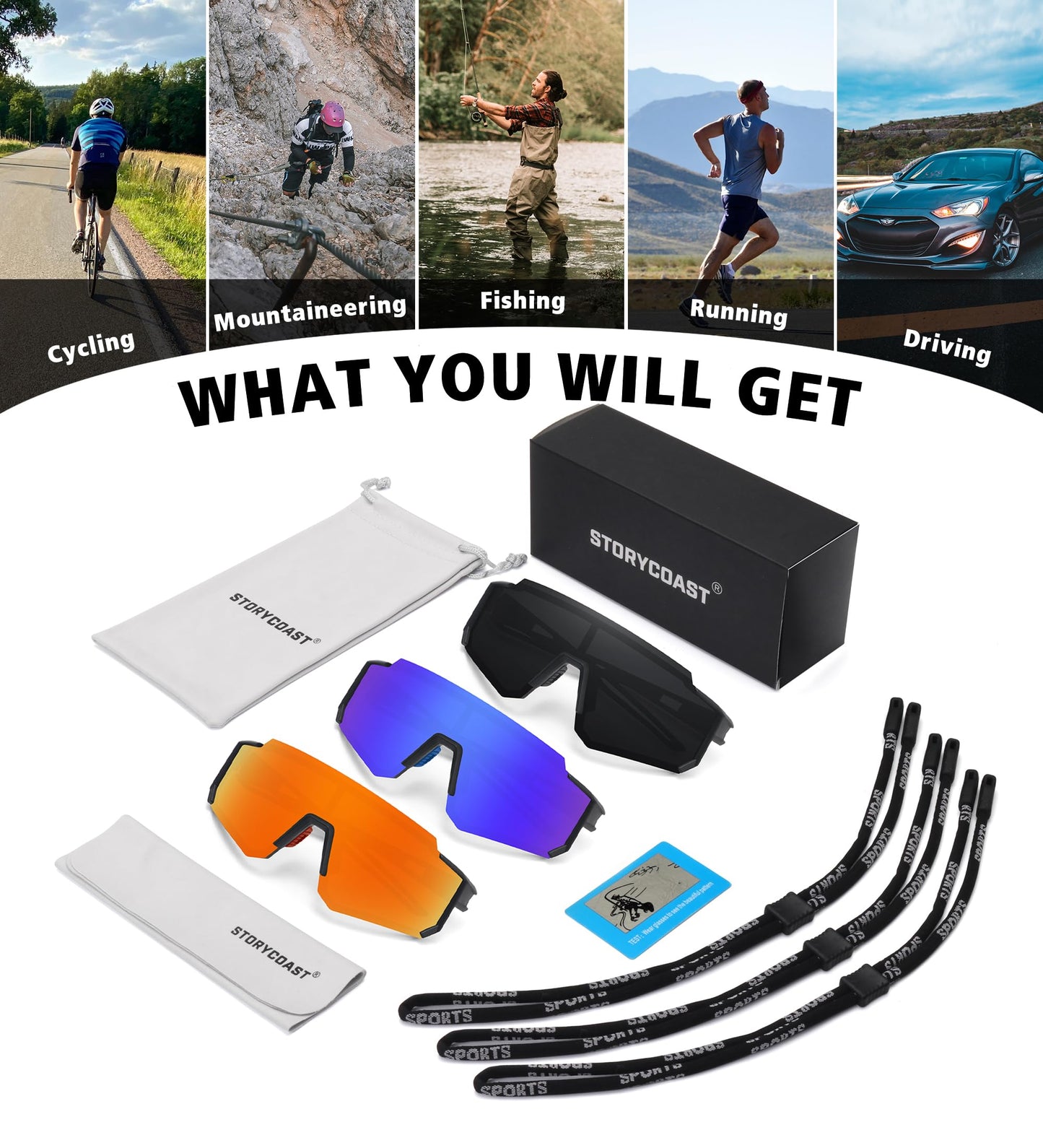 STORYCOAST Polarized Sports Sunglasses for Men Women,Cycling Running