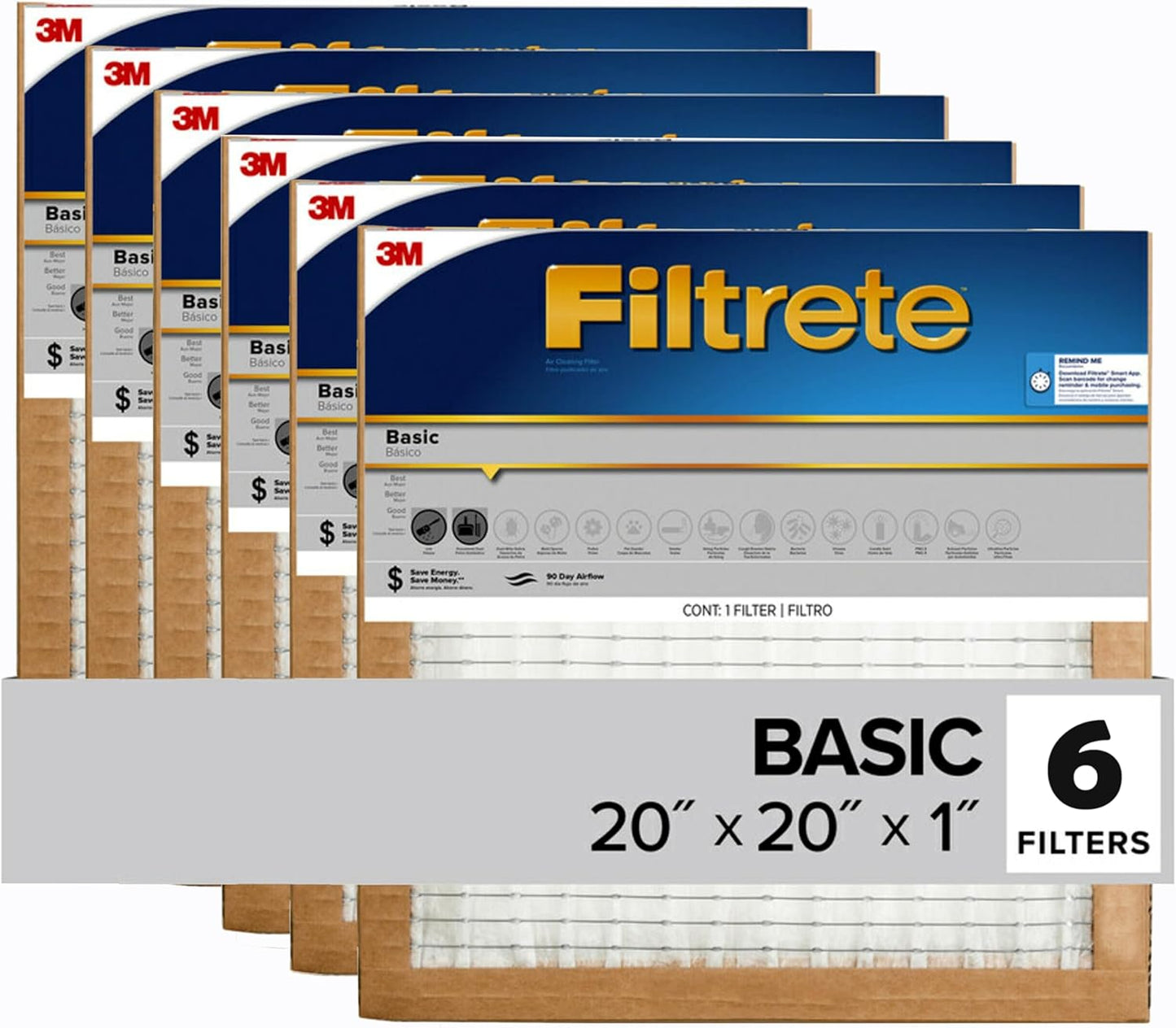 Filtrete 20x25x1 MERV 1 Air Filter Replacement - 6-Pack for HVAC & Furnace