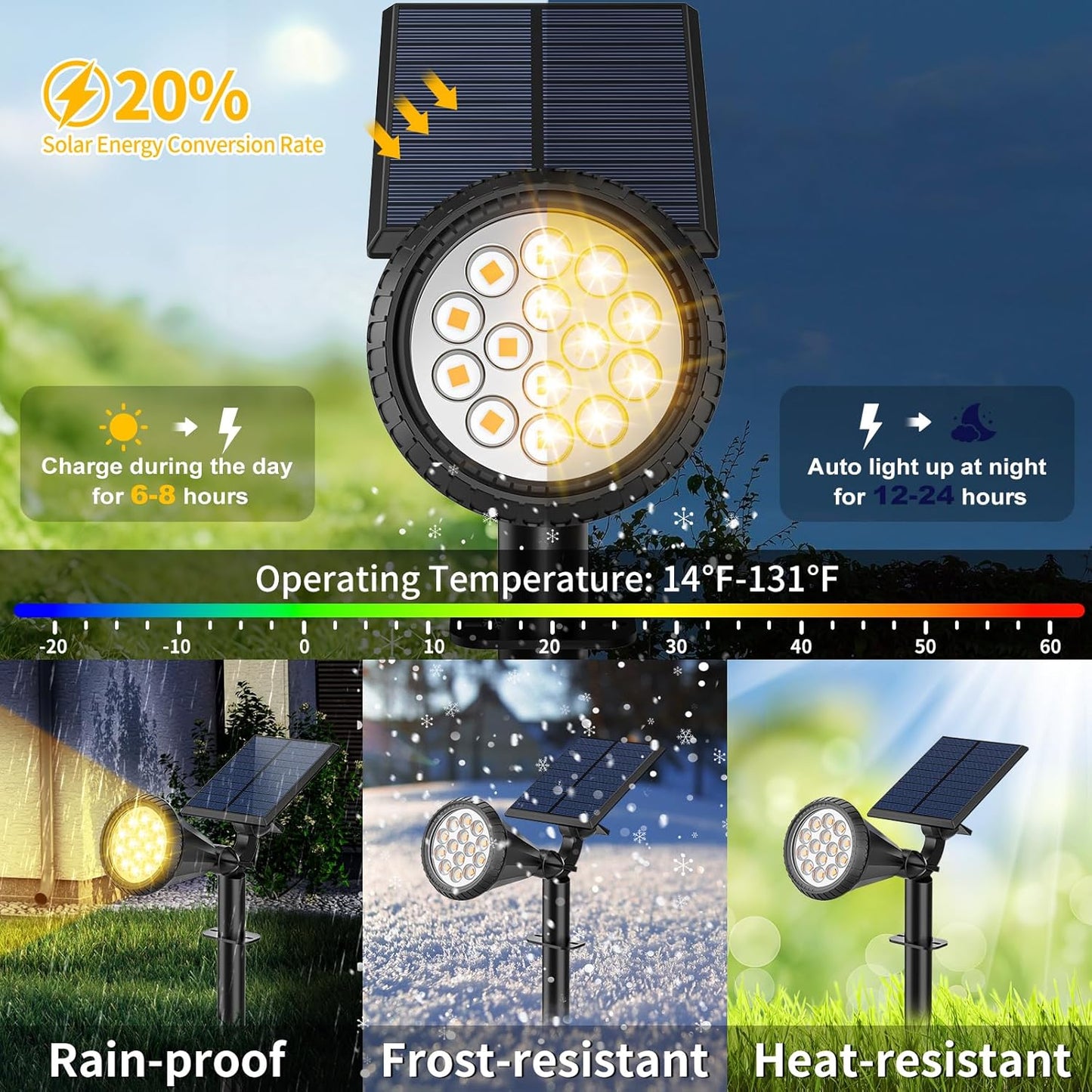 Solar Spot Lights Outdoor - 8 Pack Waterproof Adjustable Landscape Lights for Garden & Pathway