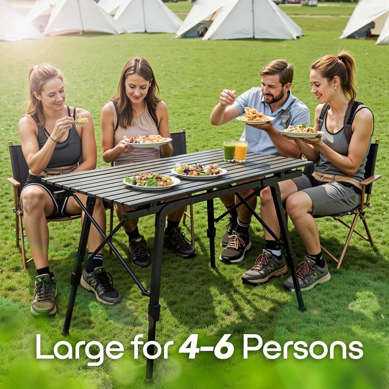 SCLERQUEST Portable Lightweight Aluminum Camping Table Adjustable Height Roll Up Design for BBQ, Beach, Camping Travel, Foldable Compact Table for Picnic Tent Outdoor
