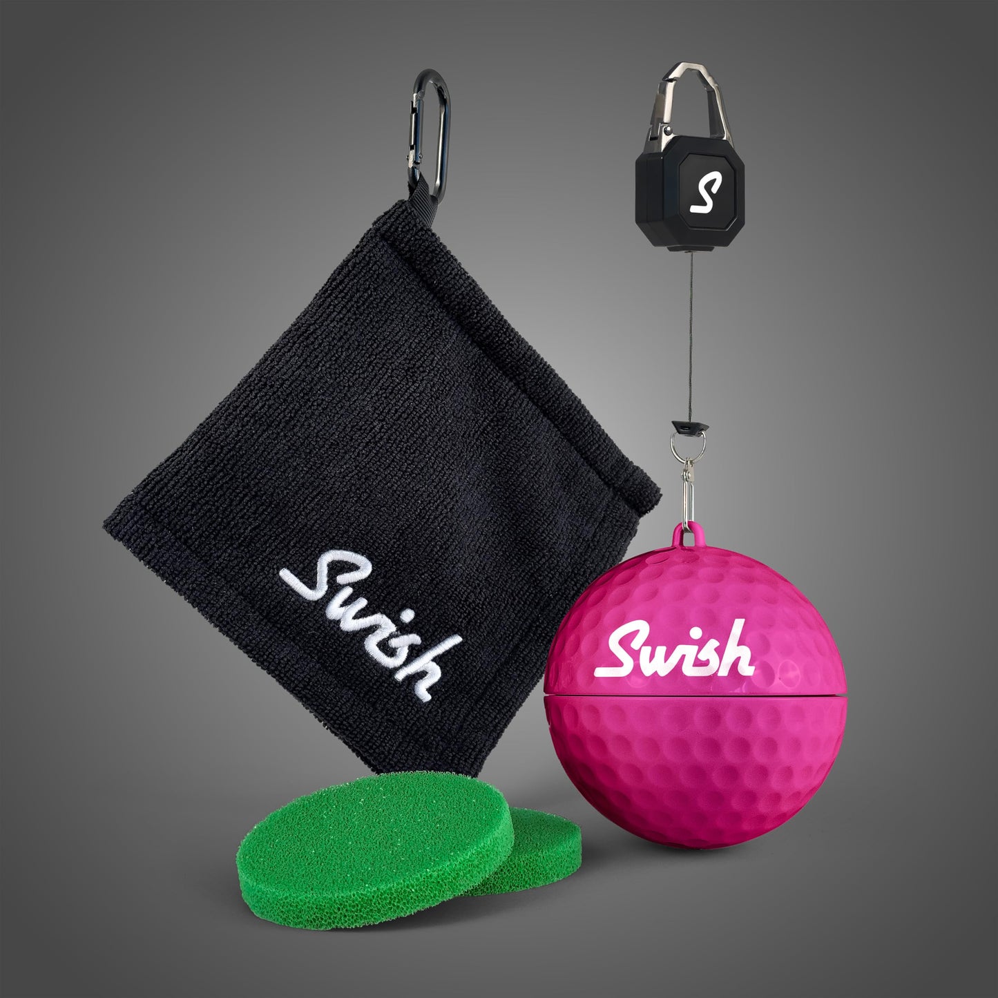 Tharos Distribution Swish Portable Golf Ball Cleaner – Clip-On Golf Accessory for Bag or Cart – Perfect Golf Gift (Pink)
