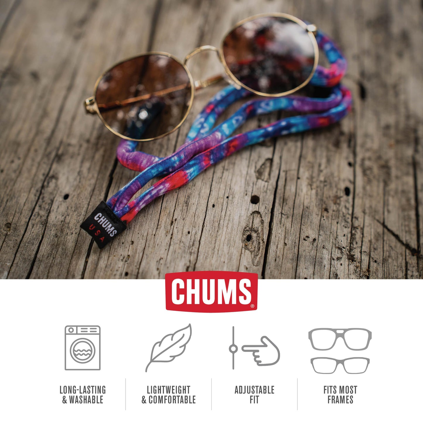 Chums Original Cotton Retainer - Unisex Eyewear Keeper for Sunglasses & Glasses - Adjustable Fit, Washable & Made in USA (Plum) Standard Size