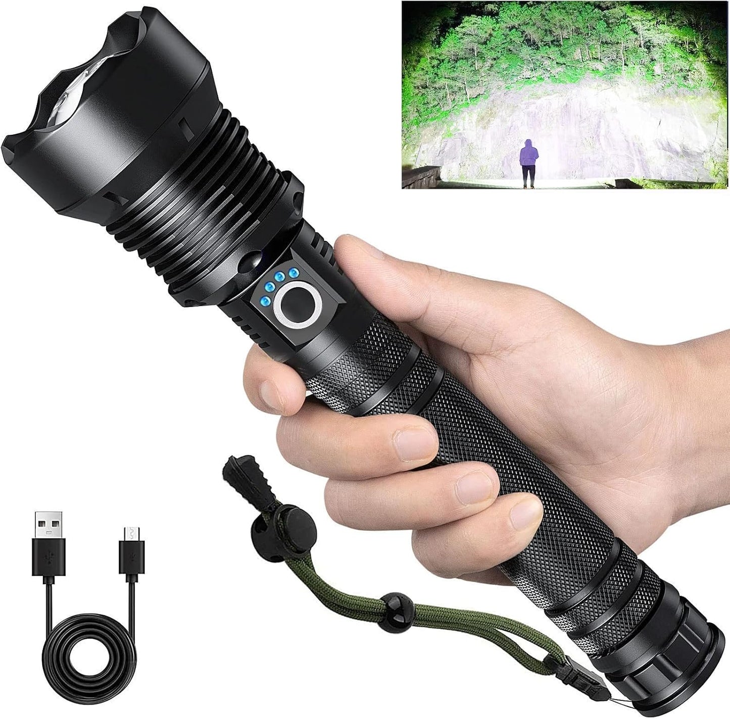 90,000 Lumens Rechargeable LED Flashlight - Super Bright, 5 Modes, Waterproof for Camping & Hiking