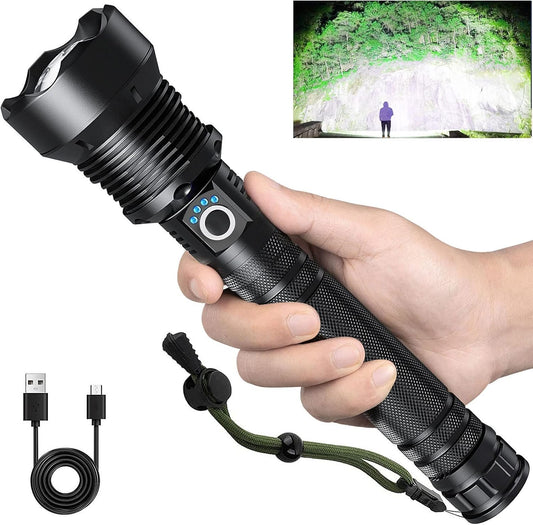 90,000 Lumens Rechargeable LED Flashlight - Super Bright, 5 Modes, Waterproof for Camping & Hiking