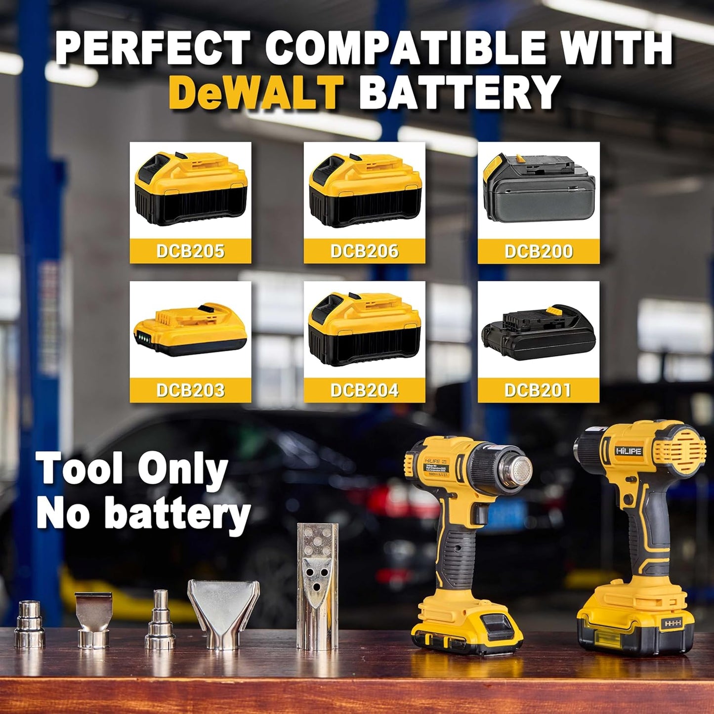 DeWALT Cordless Heat Gun - 20V Lithium Hot Air Tool with 5 Nozzle Attachments, 2 Temp Settings up to 1022°F for Shrink Wrapping & Tube Bending