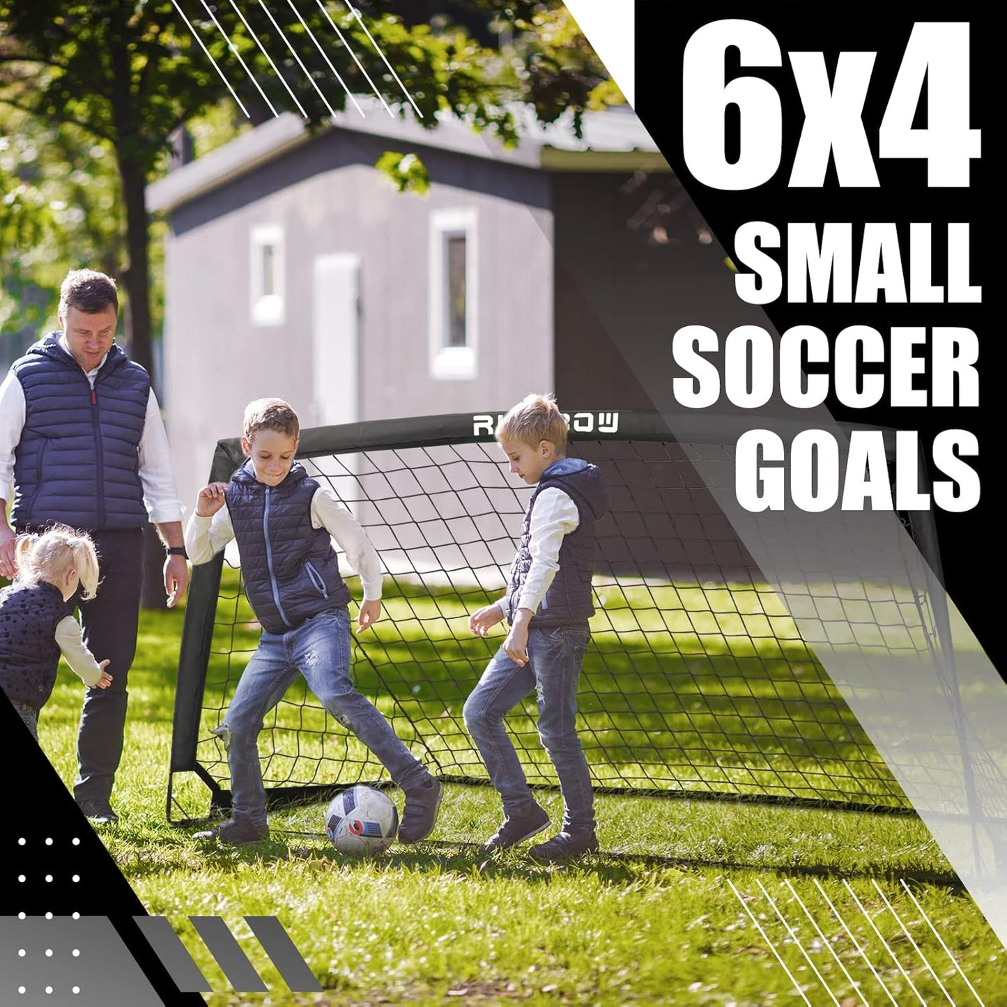 RUNBOW 6x4 FT Kids Soccer Goal with Carry Bag, Portable Folding Soccer Net for Backyard Practice Training, Indoor/Outdoor Use for Youth and Adults