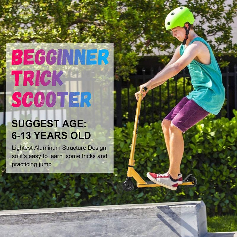 VOKUL Gold Pro Stunt Scooter - Entry Level Tricks Freestyle Pro Scooter for Age 6 Up Kids,Boys,Girls - Reinforced 20" L4.1 W Deck(Gold)