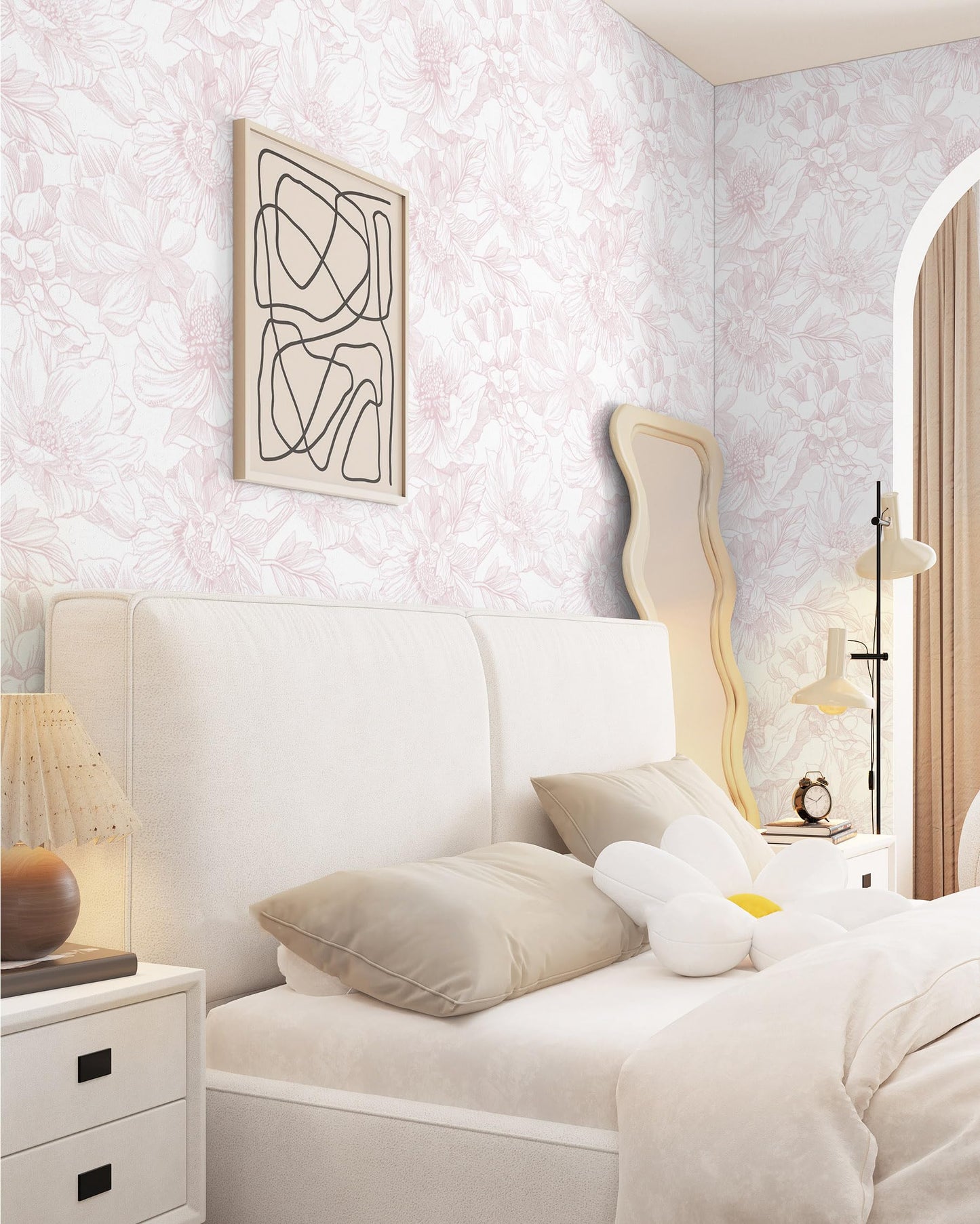 Dimoon 78.7"x17.3" Peel and Stick Wallpaper Floral Contact Paper Boho White Pink Flower Wallpaper Removable Wall Paper Self Adhesive Modern Contactpaper for Cabinets Drawers Bedroom Thicken Vinyl