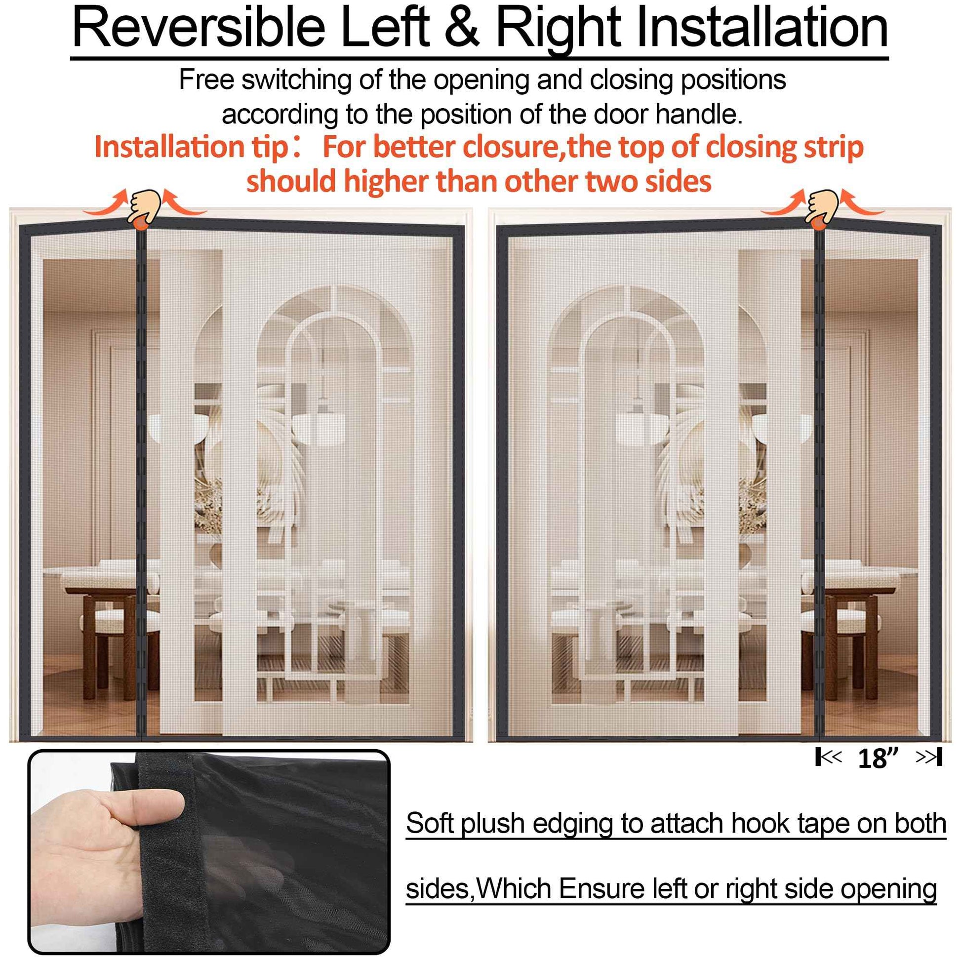 Magnetic Screen Door High Density Mesh,Reversible Left Right Side Opening Wide Retractable French Door Screen Mesh,Reinforced Sliding Screen Doors, Heavy Duty Door Screen for Double Door