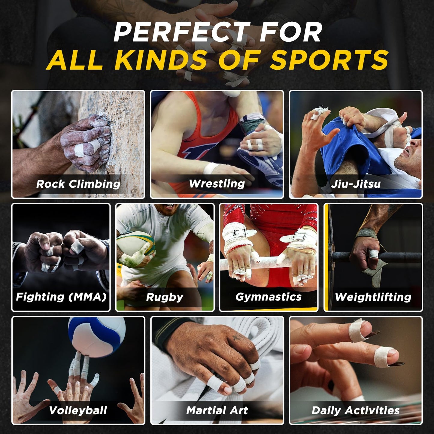 OK TAPE Athletic Finger Tape (10Rolls 450FT), Finge Wrap Tape, Extra Strong Adhesive Finger Support and Protect Tape, Hand Grip Tape for Rock Climbing, MMA, Jiu Jitsu, Volleyball, White