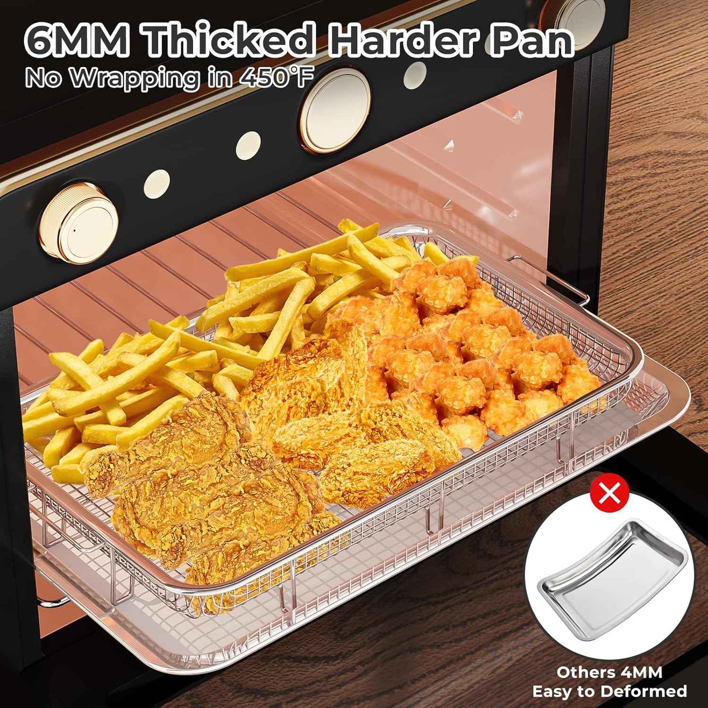 Air Fryer Basket Set with Parchment Papers - Non-Stick Stainless Steel Trays (2 Sizes)