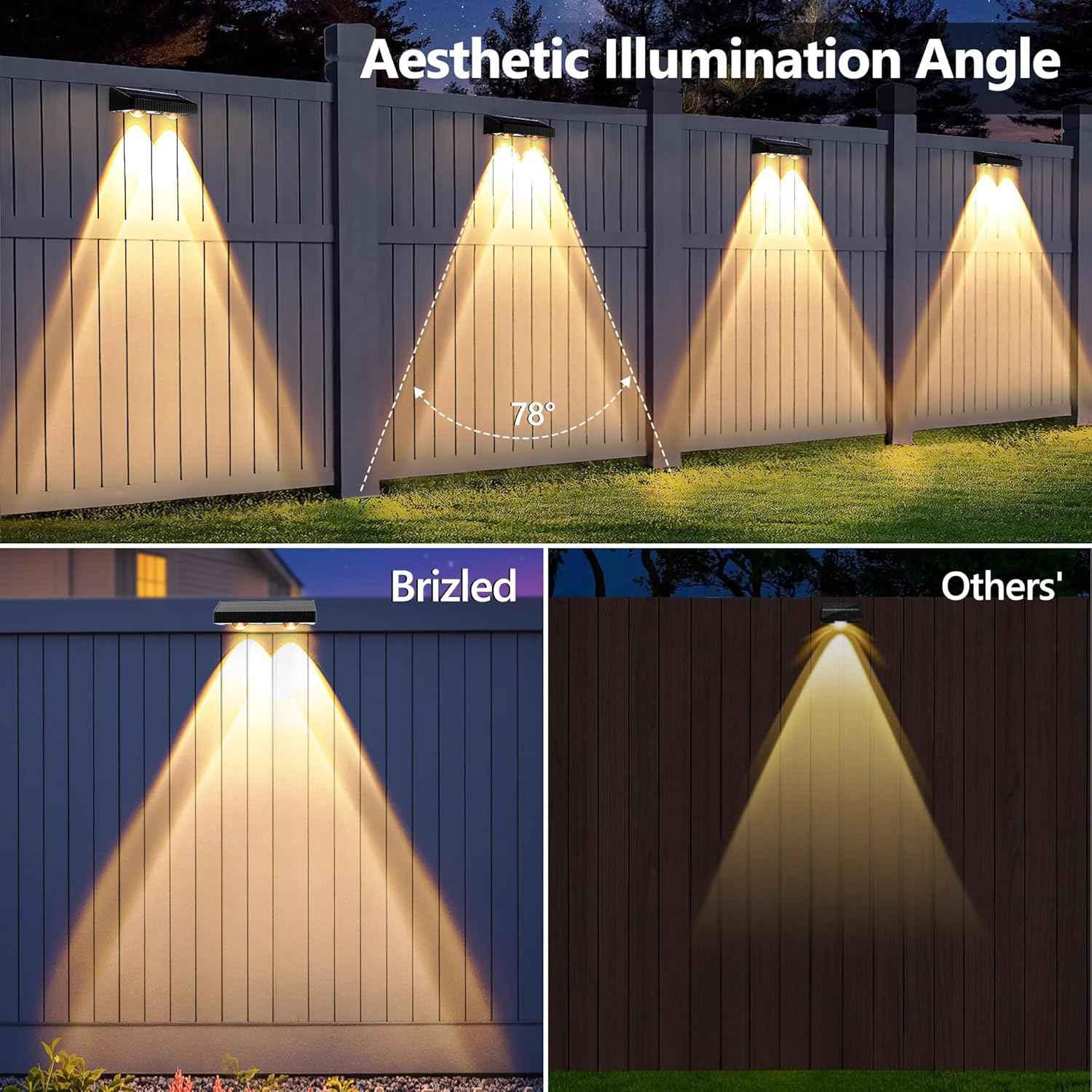 Brizled 12-Pack Solar Fence Lights – RGB & White Color-Changing Outdoor Wall Lights, IP65 Waterproof for Decks & Stairs