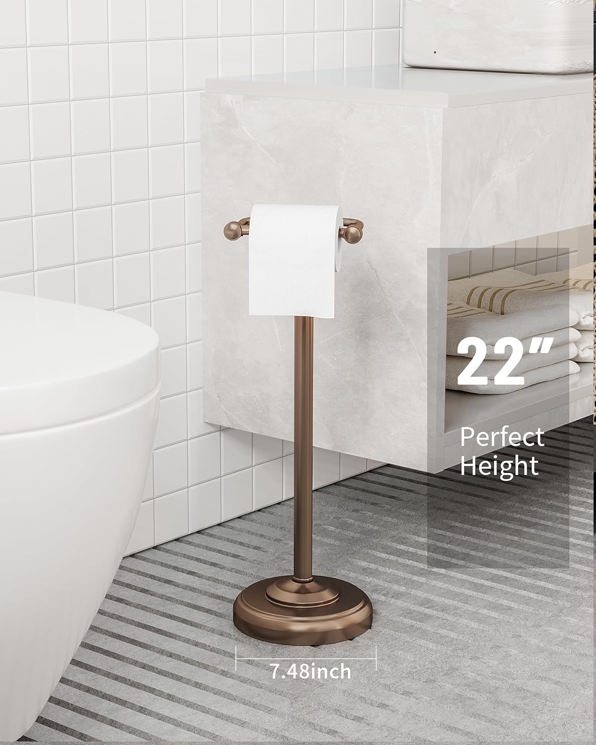 Brushed Nickel Free Standing Toilet Paper Holder with Pivoting Design & Weighted Base