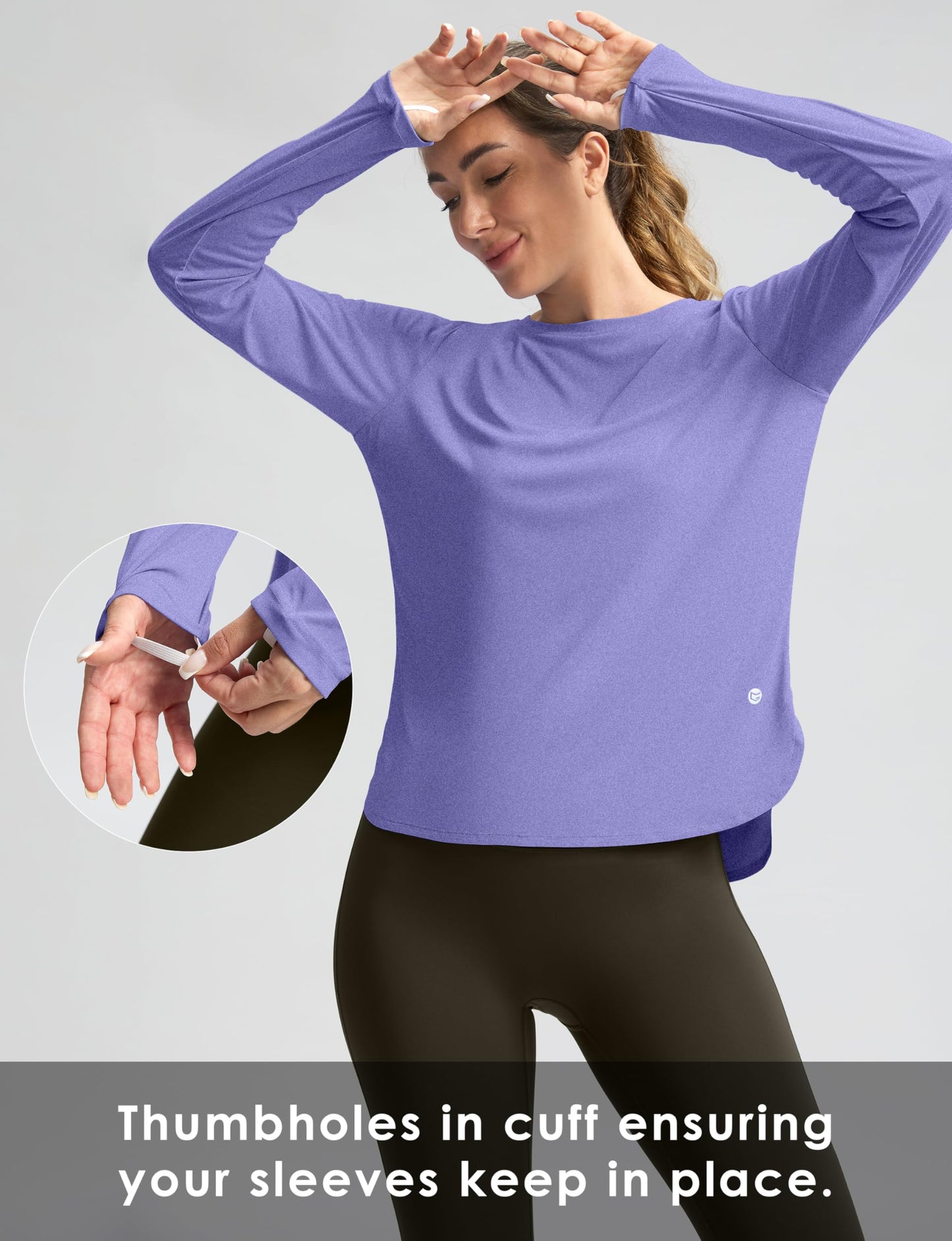 Women's Sun Shirts UPF 50+ Long Sleeve UV Protection Shirt Lightweight Quick Dry Workout Hiking Tops for Women(Heather Purple,XXL)