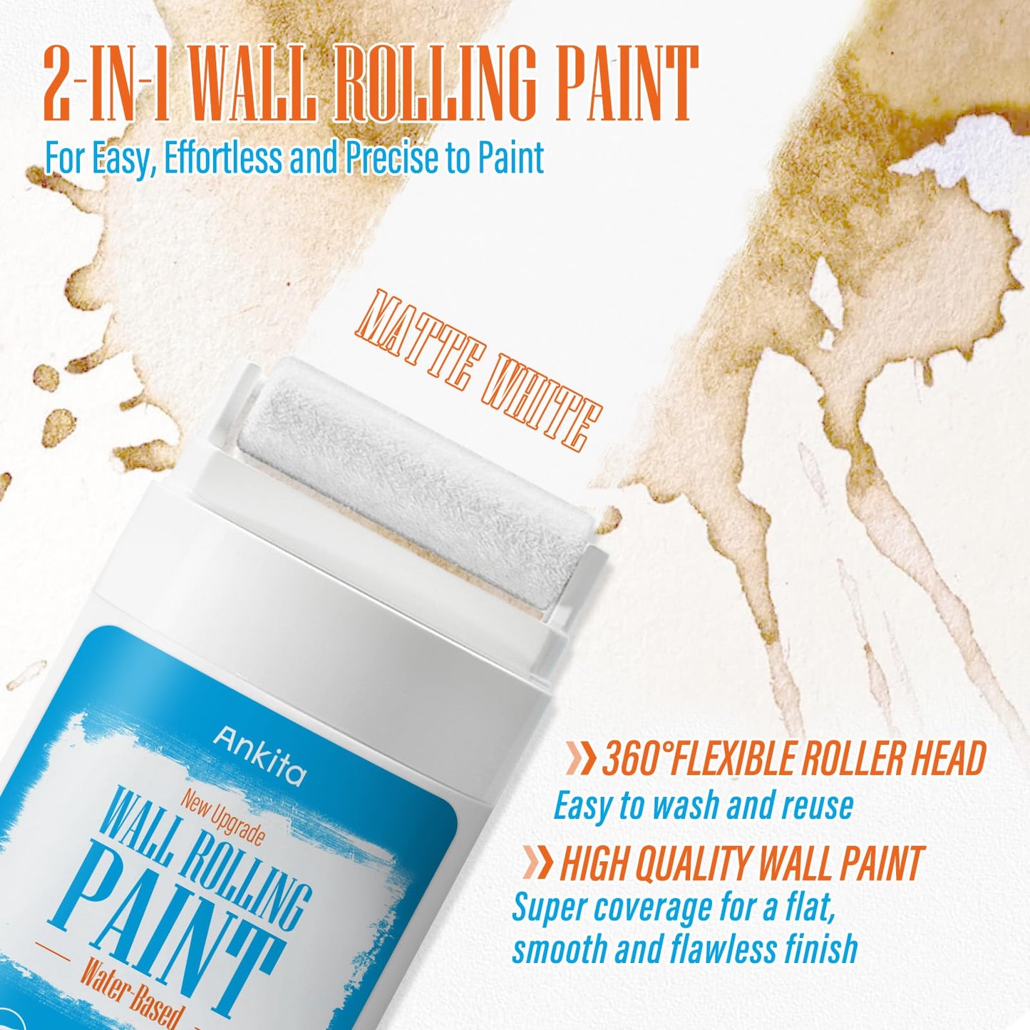 White Paint for Wall, Fast-Drying Wall Paint Touch up for Interior & Exterior wall, Water Based & Low Odor Kit with Roller Brush, for Ceiling, Wood, Metal, Low VOC, 3.5oz