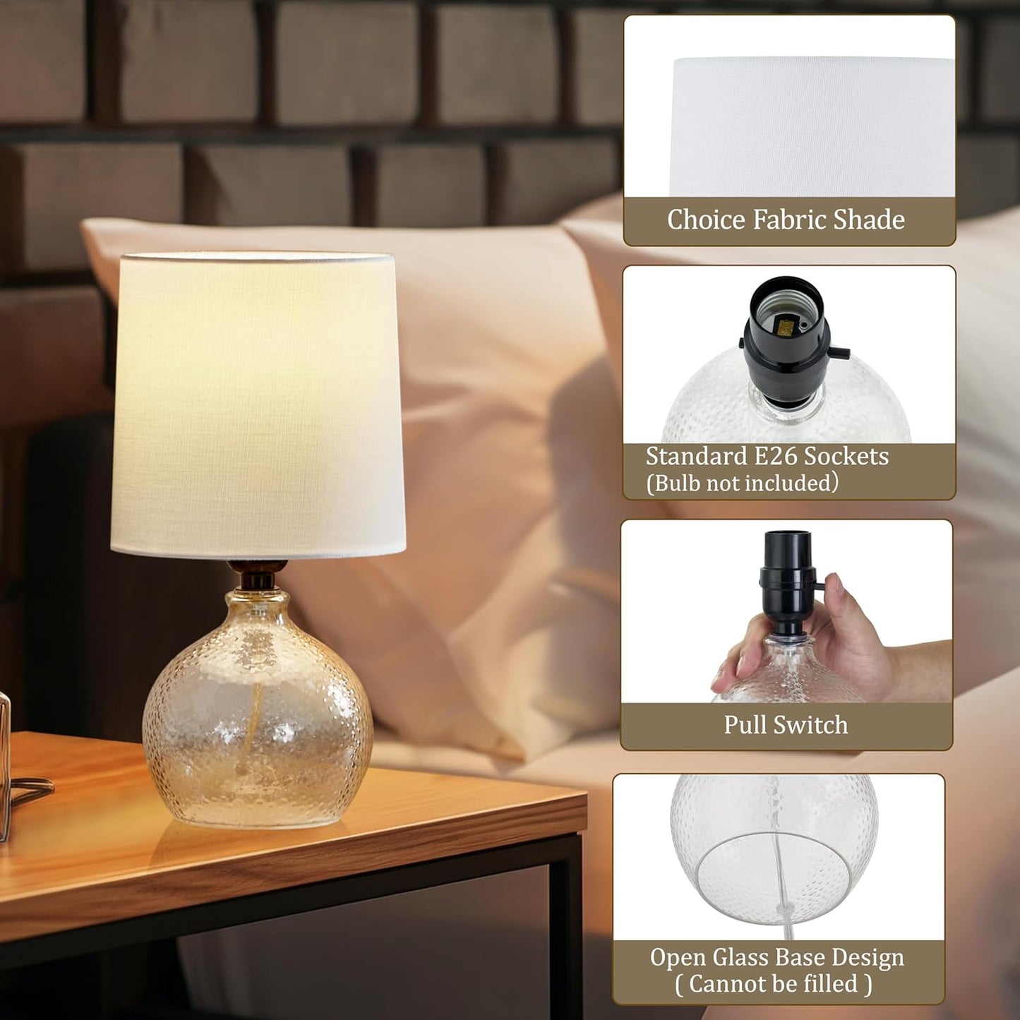 Boho Table Lamps Set of 2 - 13.5" Rustic Ceramic Bedside Lamps for Bedroom & Living Room