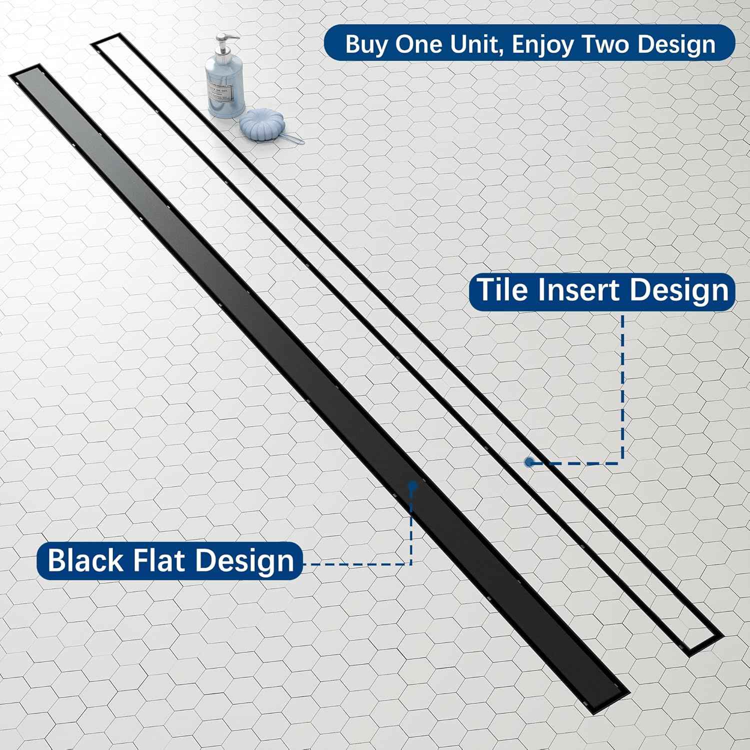 Neodrain 18-Inch Gold Linear Shower Drain - Brushed Brass, Tile Insert Cover & Hair Strainer