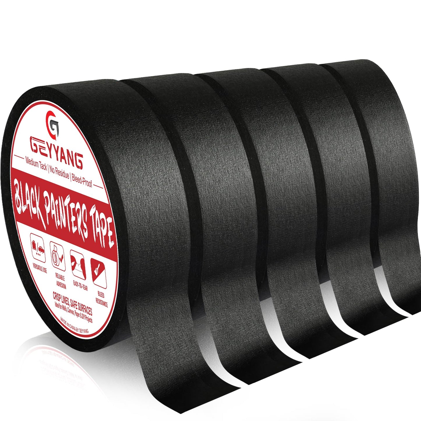 GEYYANG Black Painters Tape, 1 Inch x 55 Yards x 5 Rolls, Black Masking Tape for Painting, DIY Crafts, Home & Auto | No Residue, Multi-Surface Adhesion