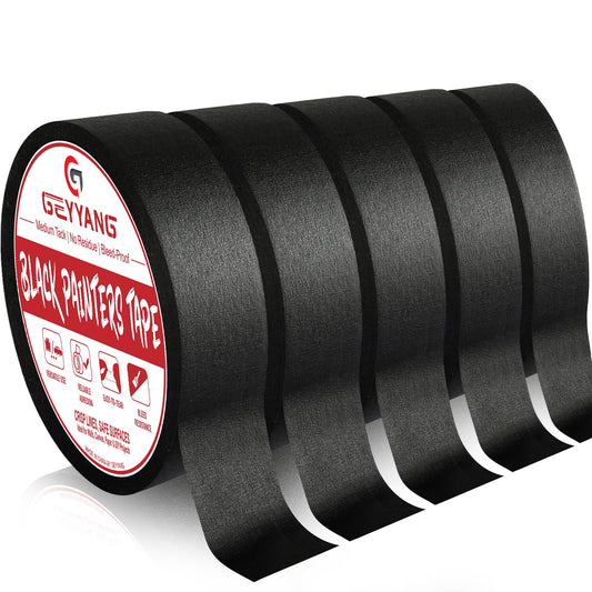 GEYYANG Black Painters Tape, 1 Inch x 55 Yards x 5 Rolls, Black Masking Tape for Painting, DIY Crafts, Home & Auto | No Residue, Multi-Surface Adhesion