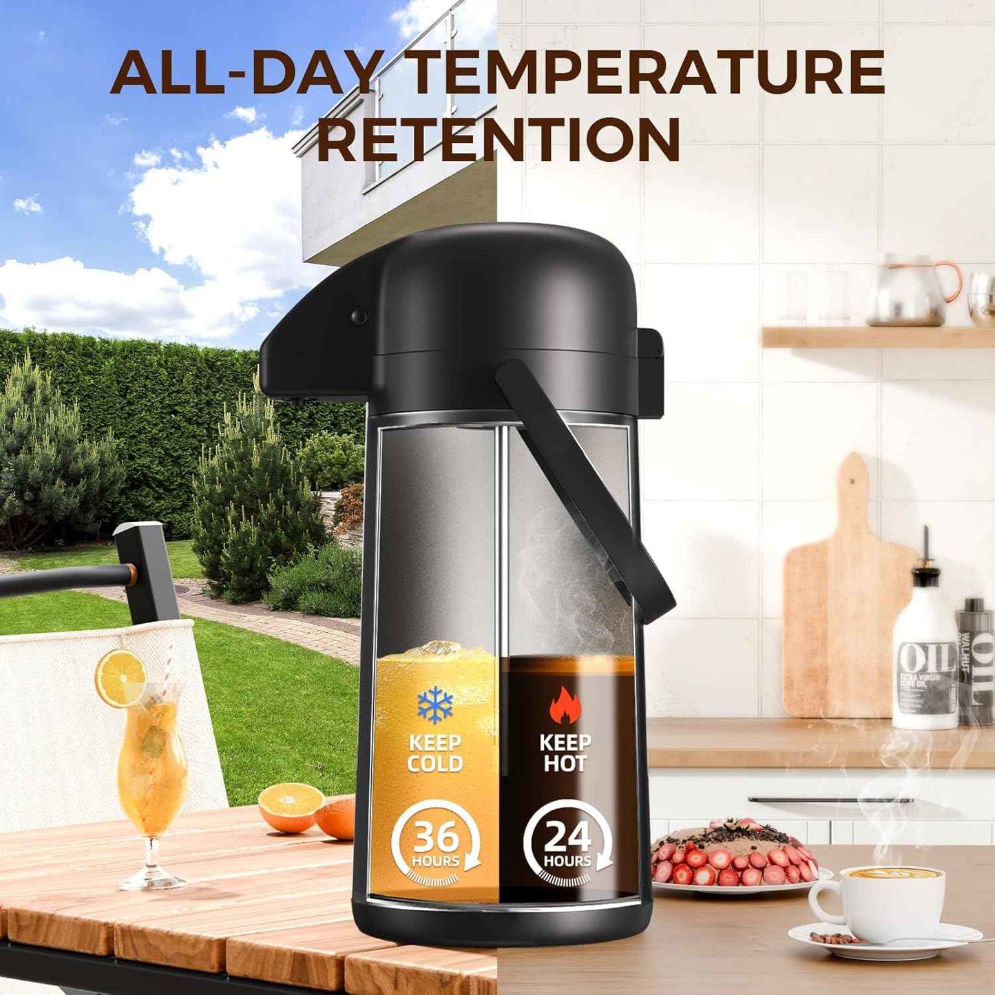 Large 102OZ Stainless Steel Coffee Carafe - Insulated Airpot Dispenser for Hot Drinks