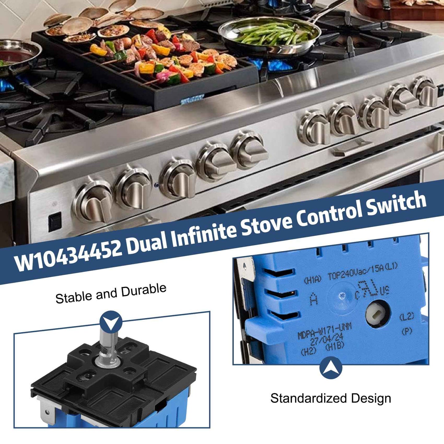 WPW10434452 W10434452 Dual Control Switch Compatible with Whirlpool,Infinite Switch W10434452, WPW10434452 Surface Element, Fit for PS11754687, MDPA-W171-WPM, MDPA-W171-UNM, 2118918