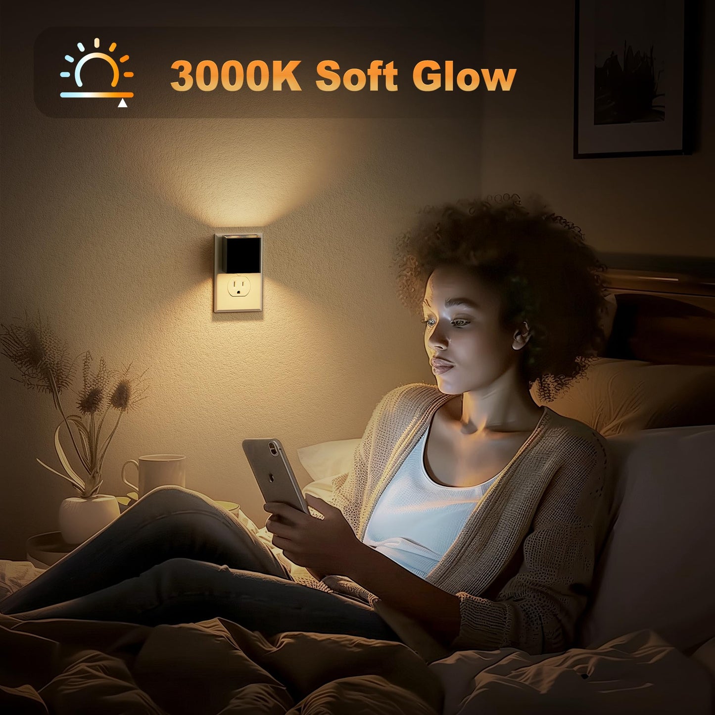 JandCase Night Light, Automatic Night Lights Plug into Wall, 2 Pack Modern Night Lights with Auto Light Sensor, 3000K Brightness Adjustable Nightlight for Kids Bathroom Hallway Kitchen Bedroom Decor