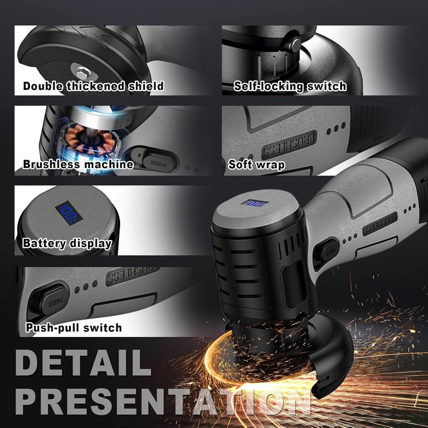 Mini Cordless Angle Grinder Kit - 19500 RPM Electric Tool with 2 Batteries & 5 Cutting Discs for Metal & Wood