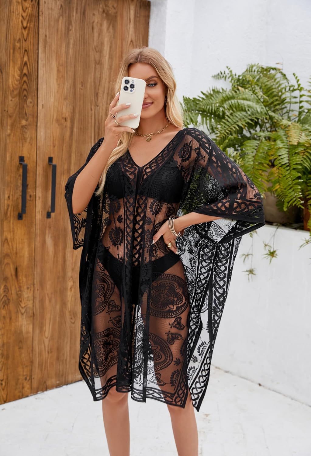 Regine Switzerland Sexy Lace Beach Cover-Up - Elegant V-Neck Swimsuit Cover-Up for Poolside & Parties