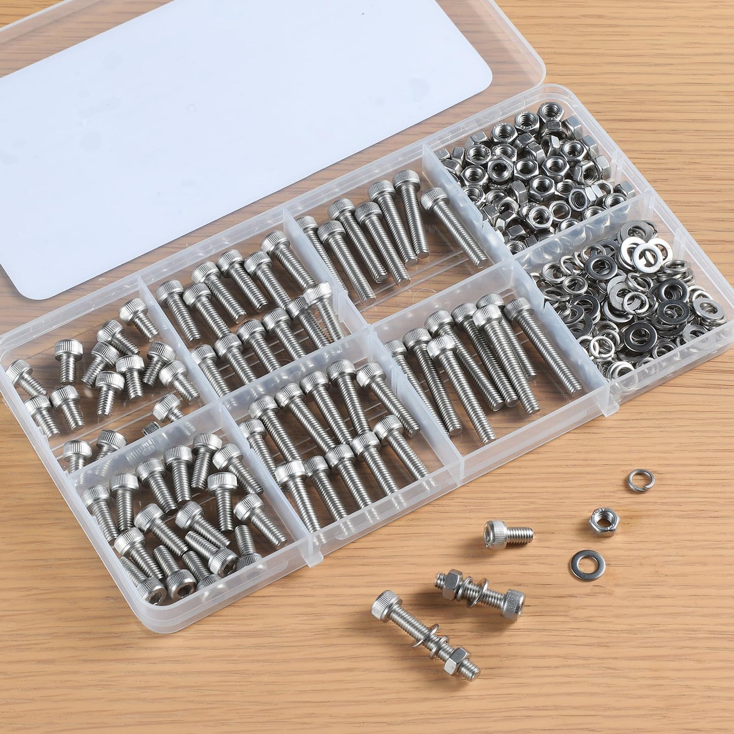 BNUOK 288 PCS M5 Screws Assortment Kit, 304 Stainless Steel M5 Bolts Kit, M5x 8/12/16/20/25/30mm, Hex Socket Head Cap Screws Bolts Nuts Washers Set