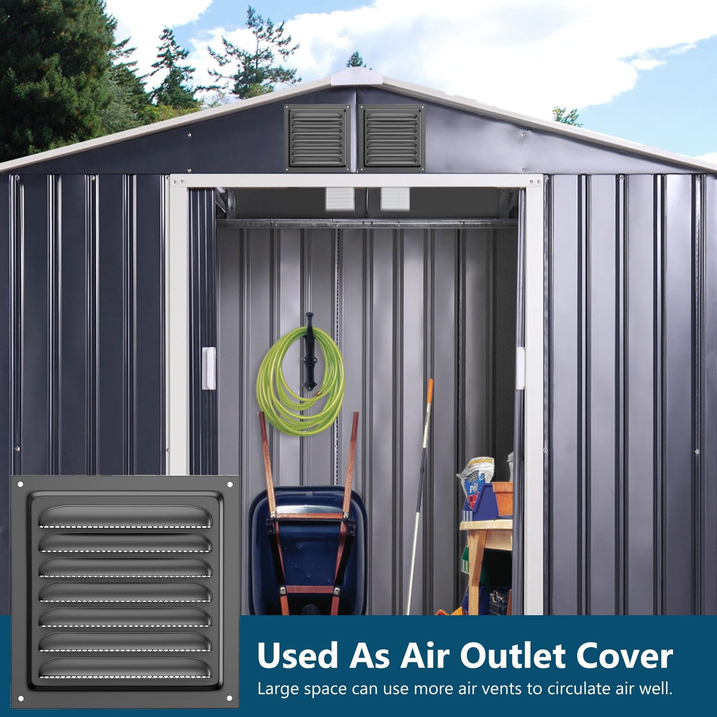 Metal Vent Cover, 6" x 6" Square Soffit Air Vent Louver, Grille Cover, Built-in Mesh Screen, HVAC Vents for Bathroom, Home Office, Kitchen (Black 1PC)