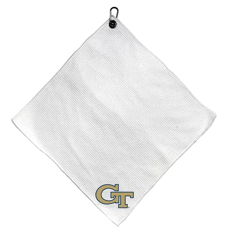 Team Golf NCAA Georgia TECH Microfiber Towel - 15" X 15" (White) with Carabiner Clip, Premium Microfiber with Deep Waffle Pockets - Superior Water Absorption and Quick Dry Golf Cleaning Towel