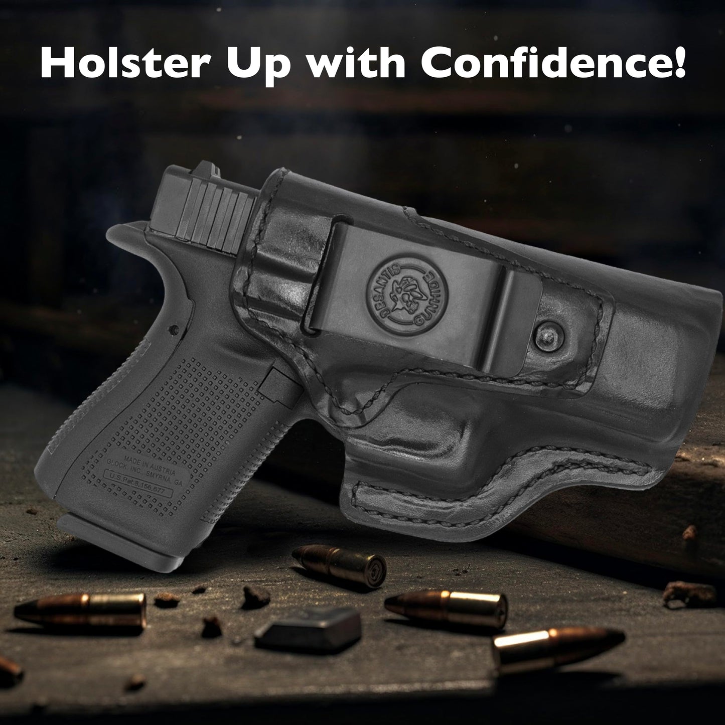 Desantis Inside Heat IWB Gun Holster - Concealed Carry, Leather Holster IWB for Pistols, Fits the Glock 19, 19 Gen 5, 23, 32, 19X, 45; Ruger RXM - Right Hand Draw, Black