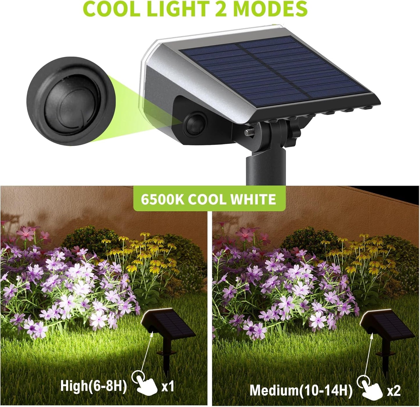 Super Bright Solar Spot Lights - 6 Pack, Waterproof IP65, 2 Color Temperatures, 4 Modes for Outdoor Landscape