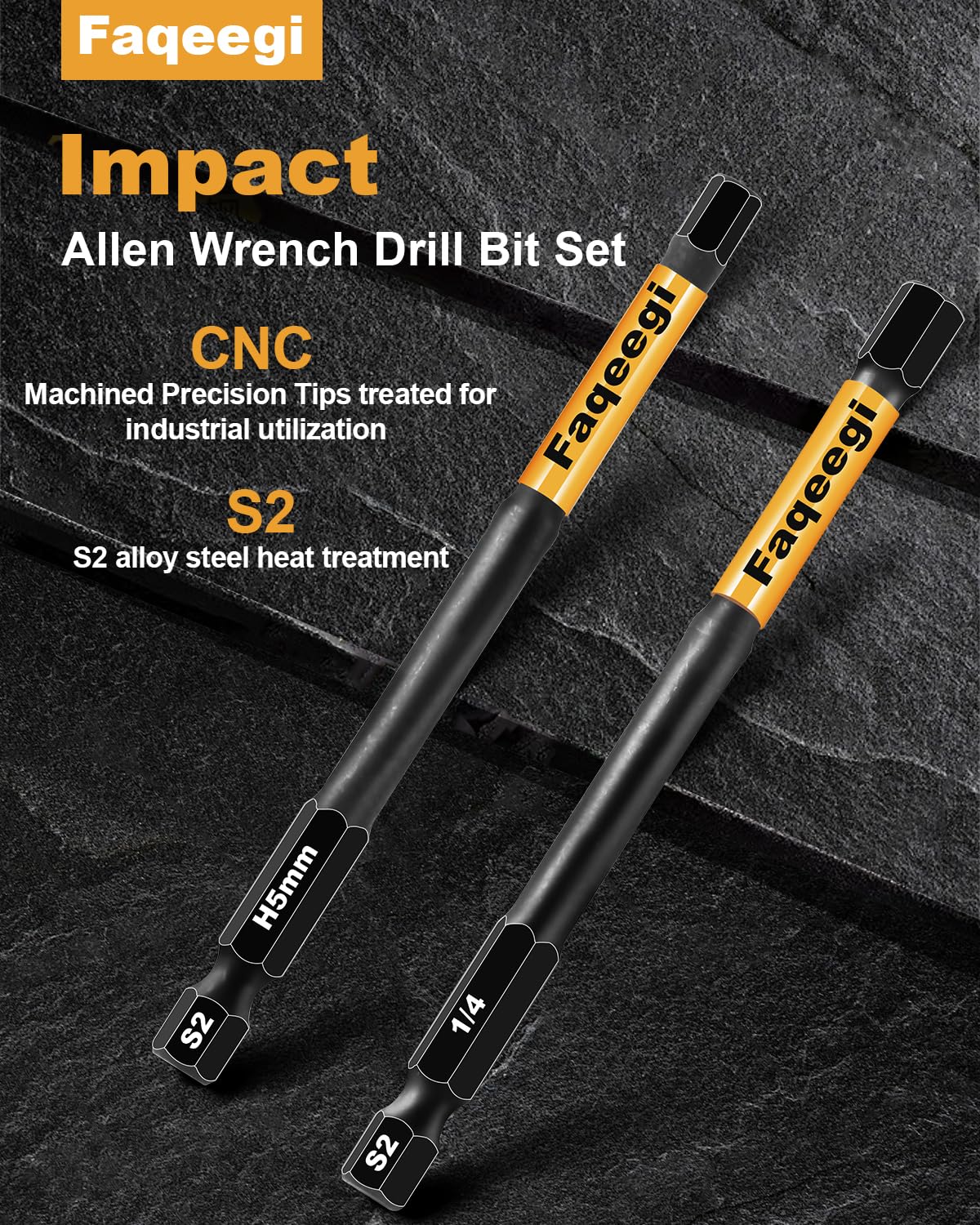 Faqeegi 20PCS 4" Hex Bit Set (Metric & SAE), High-Torque Resistant Impact Allen Wrench Bits, Premium S2 Steel 1/4" Hex-Shank, Magnetic CNC Tips for Drill & Driver