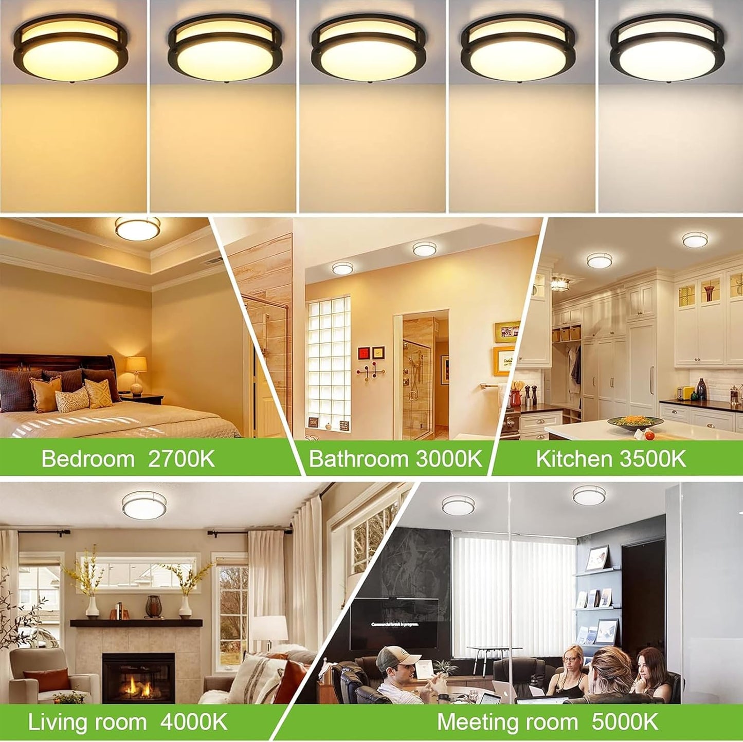 Adjustable 13-Inch Gold LED Flush Mount Ceiling Light Fixture - Dimmable 2700K-5000K for Hallway, Bathroom & Kitchen (2-Pack)