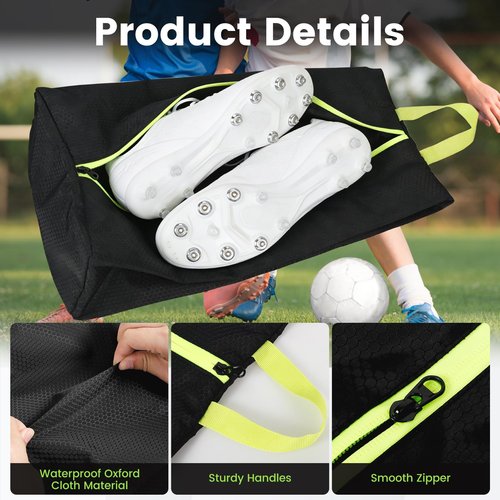2 Pack Smell Proof Shoe Cleat Bags for Travel, Water-Resistant Golf Shoe Bags with Zipper and Handle, Odor Eliminatingsalt Athletic Shoe Bags for Gym Sports Travel, Black