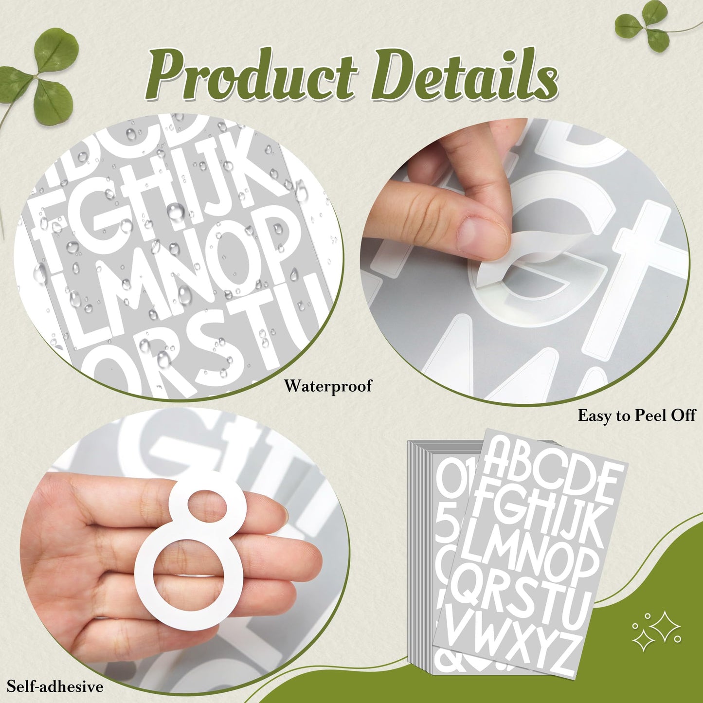 600Pcs Letter Stickers 20Sheets Alphabet Stickers Vinyl Mailbox Numbers Self Adhesive Waterproof Large Sticker Letters for Water Bottle Poster Board School Craft Classroom Address Decor(White,2Inch)