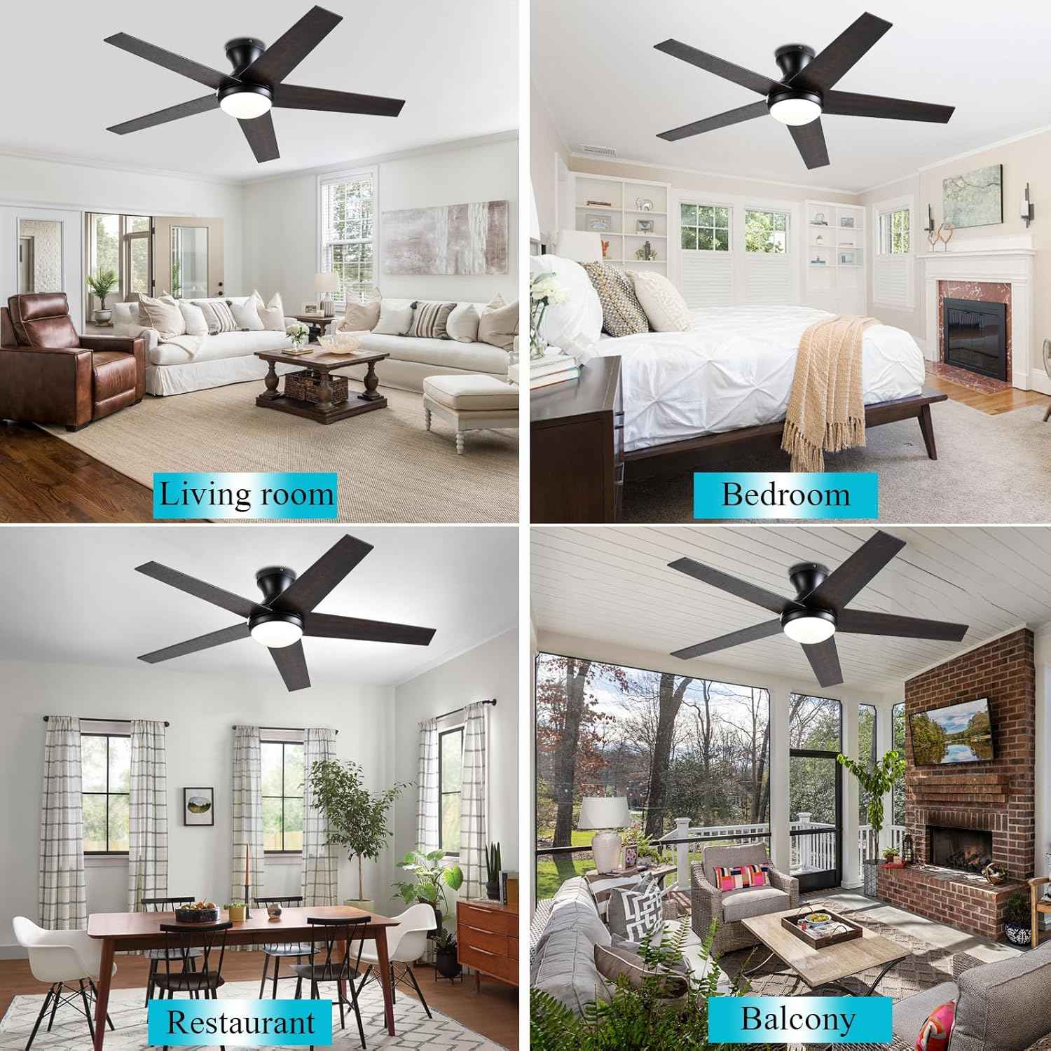 48-Inch Low Profile Ceiling Fan with Lights & Remote Control - Dimmable, Noiseless, Reversible Motor for Bedroom & Indoor/Outdoor Use