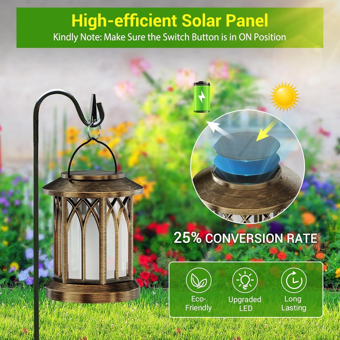 Solar Lanterns Outdoor - 4 Pack Waterproof Flickering Flame Lights for Garden & Yard Decor (Bronze)
