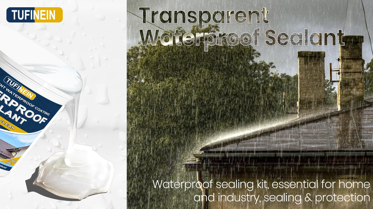 Waterproof Sealant 17.6oz Clear, TUFINEIN Transparent Waterproof Coating Water-Based Invisible Agent Roofs, Walls, Garden, Terraces Indoor & Outdoor