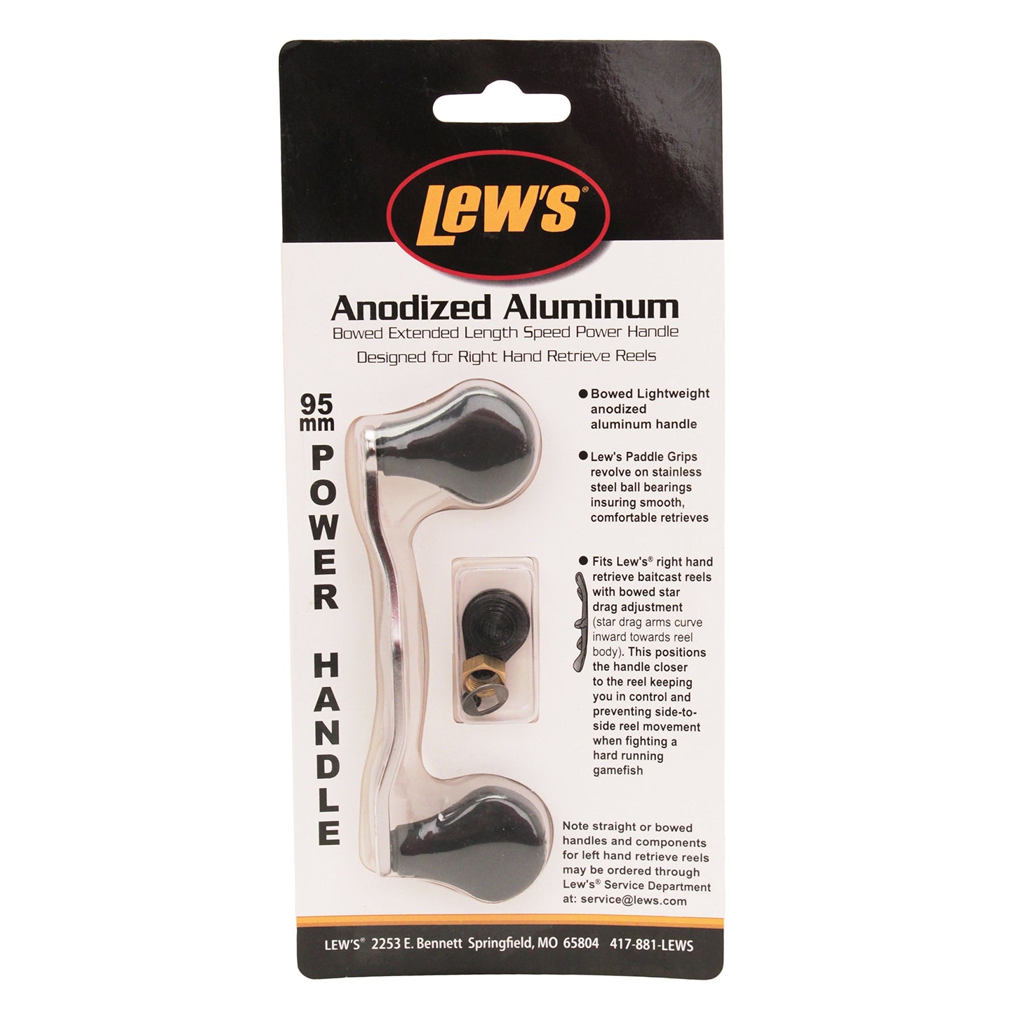 Lew's (AH95B) Custom Handle Kit Aluminum Handle with Rubber Paddle Knobs, Black, Compatible with All Lew's Baitcast Reels