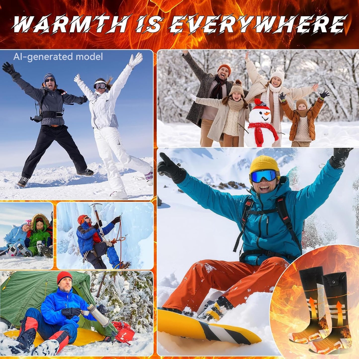 Heated Socks for Men Women Rechargeable: Olycism Improved Heated Socks 5000 mAh Battery Electric Thermal Clothing Chauffant Pour Femme 4 Temperature Adjustable Outdoor Riding Camping Hiking Skiing (M)