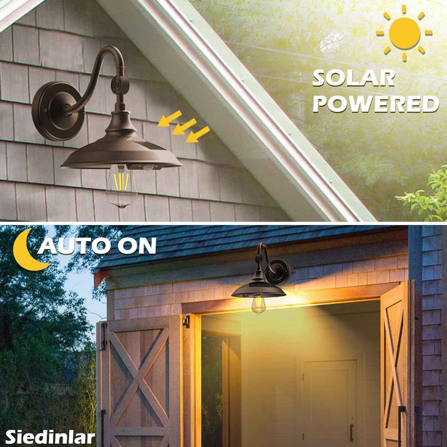 Solar Barn Light Outdoor - 3 Modes Vintage Gooseneck Waterproof Motion Sensor (2 Pack)