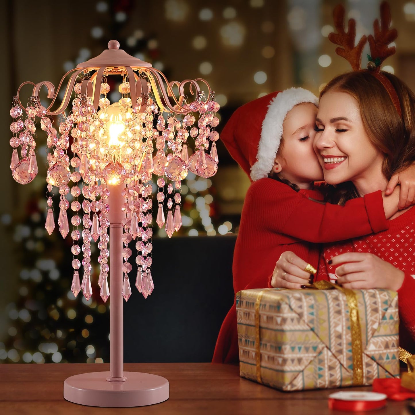 MEIXISUE Small Pink Crystal Bedside Table Lamp End Table Lamp Nightstand Lamp for Bedroom Living Room Office H20.4'' W11.81'' 1-Light E26