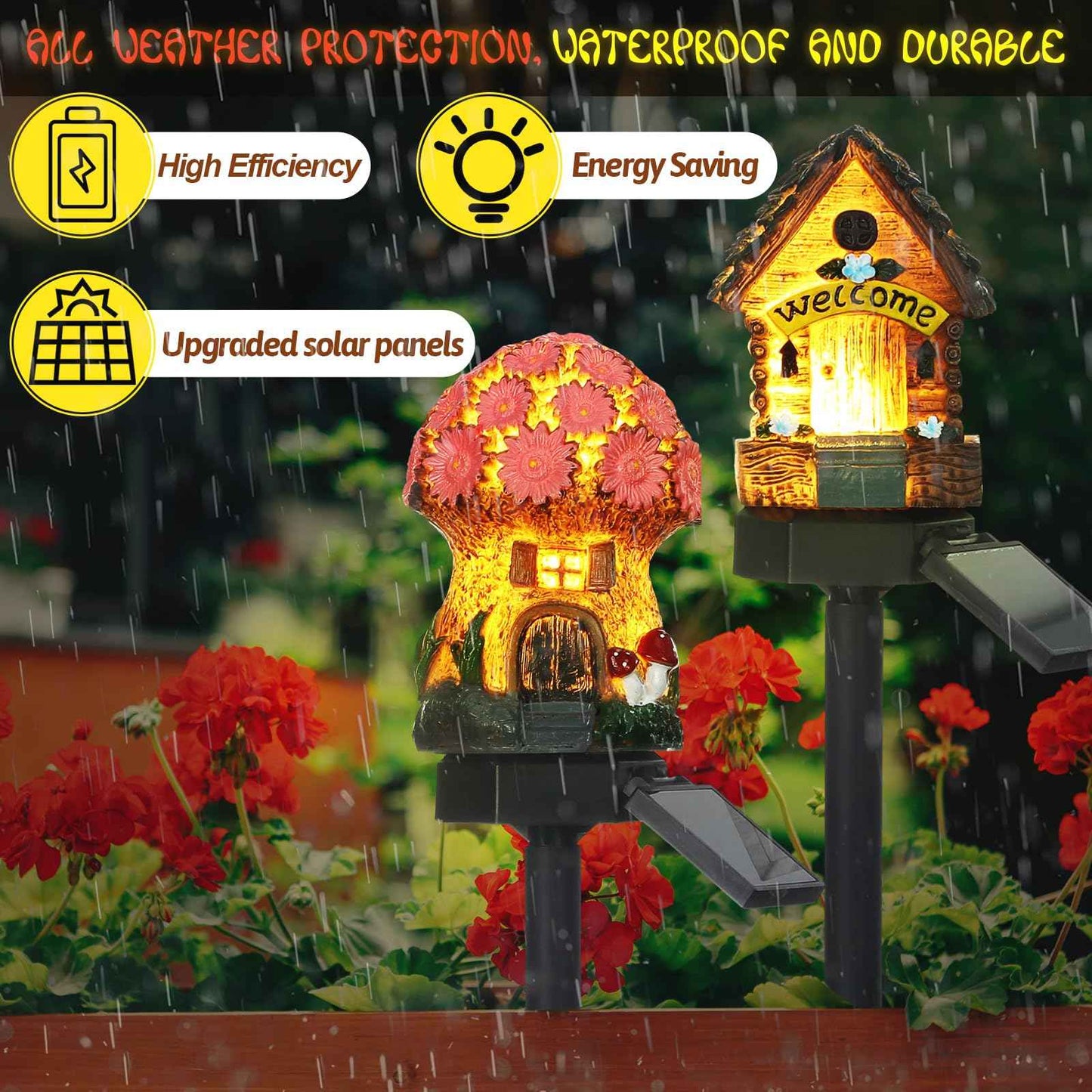 Rossesay 2 Pack Mushroom Fairy House Solar Light Halloween Outdoor Garden Home Statue LED Light Fairy Lights for Outside Christmas Garden Lawn Walkway Patio Yard Backyard Plant Decoration