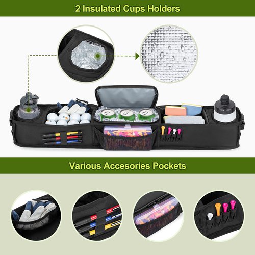 PGmoon Golf Cart Storage Tray, No-Drilling Front Storage Basket Compatible with EZGO, Club Car, Kandi Golf Carts, Organizer with Cooling Compartment (Patent Design)