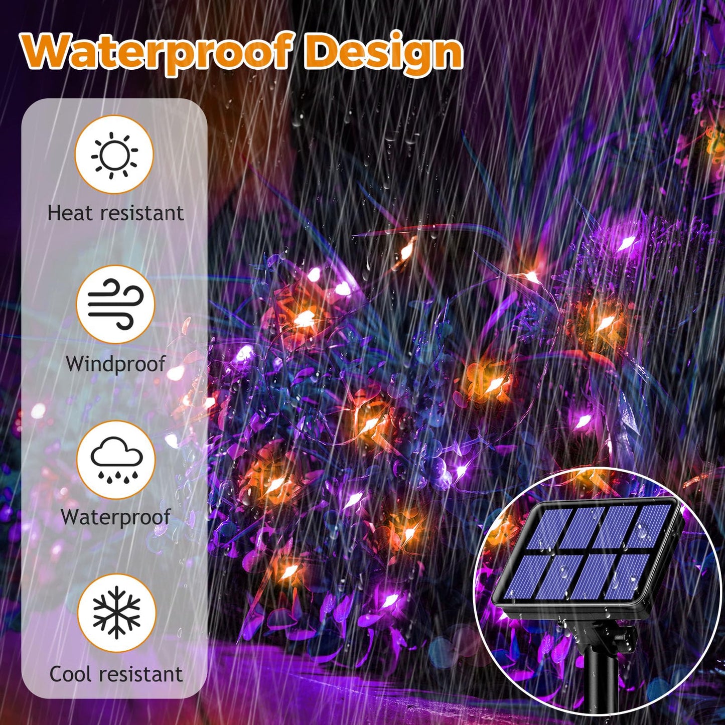 btfarm 2 Pack Solar Halloween String Lights Outdoor, Orange Purple 160LED 66FT Solar Fairy Lights Outside Waterproof, 8 Modes Solar Powered Twinkle Lights for Tree Garden Patio Halloween Decorations