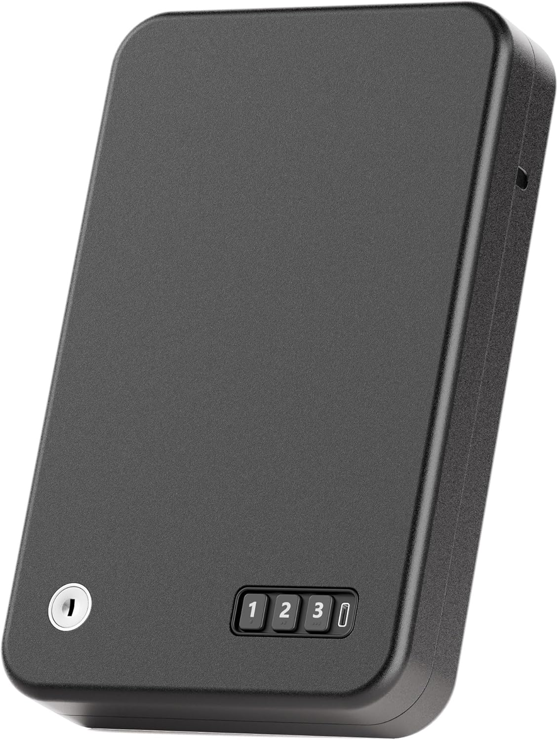 Grimtron Portable Pistol Safes – Electronic Lock Box & Key Access, Silent Mode, Compact Car Gun Safe for Handgun, Small Single Safe for Travel, Office, Dorm Use