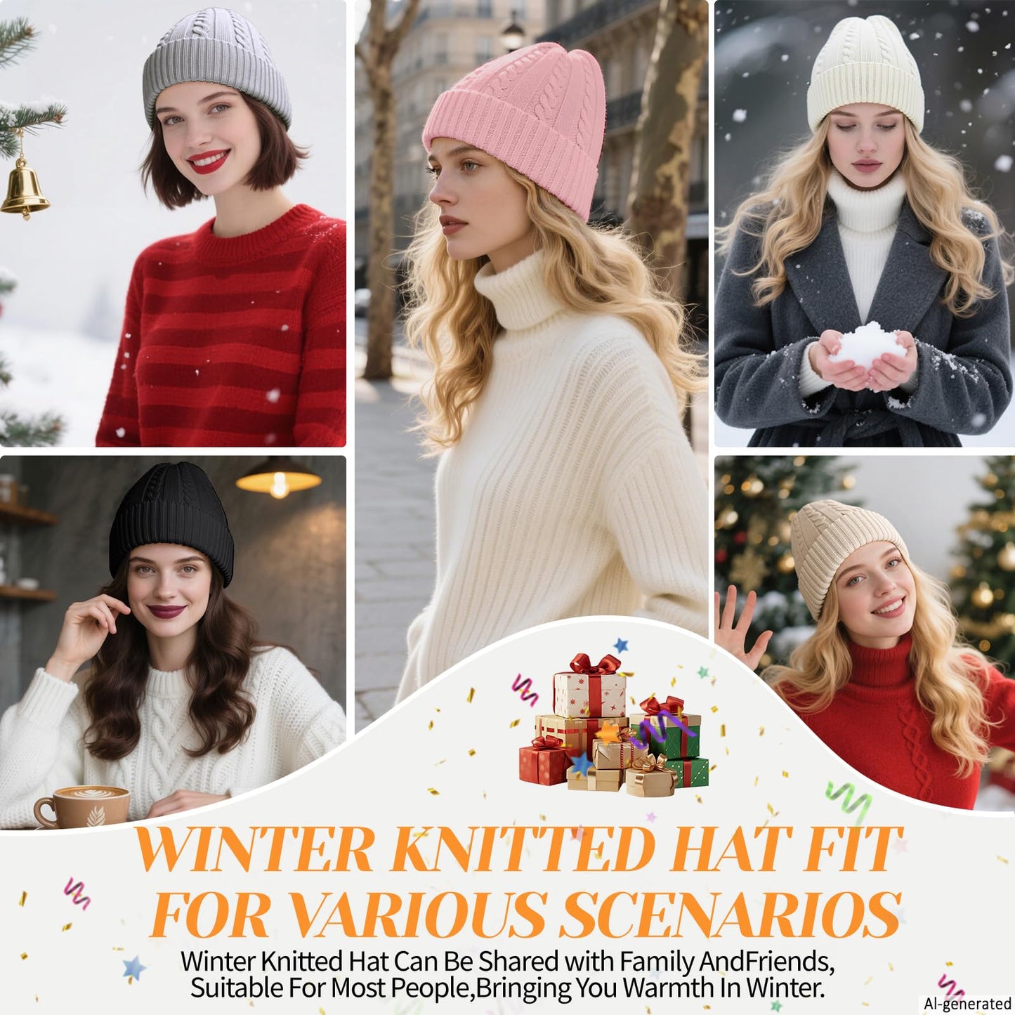 Beurlike Winter Beanie Hats for Women Fleece Lined Warm Thick Soft Stretch Knit Cap for Cold Weather(Pink)