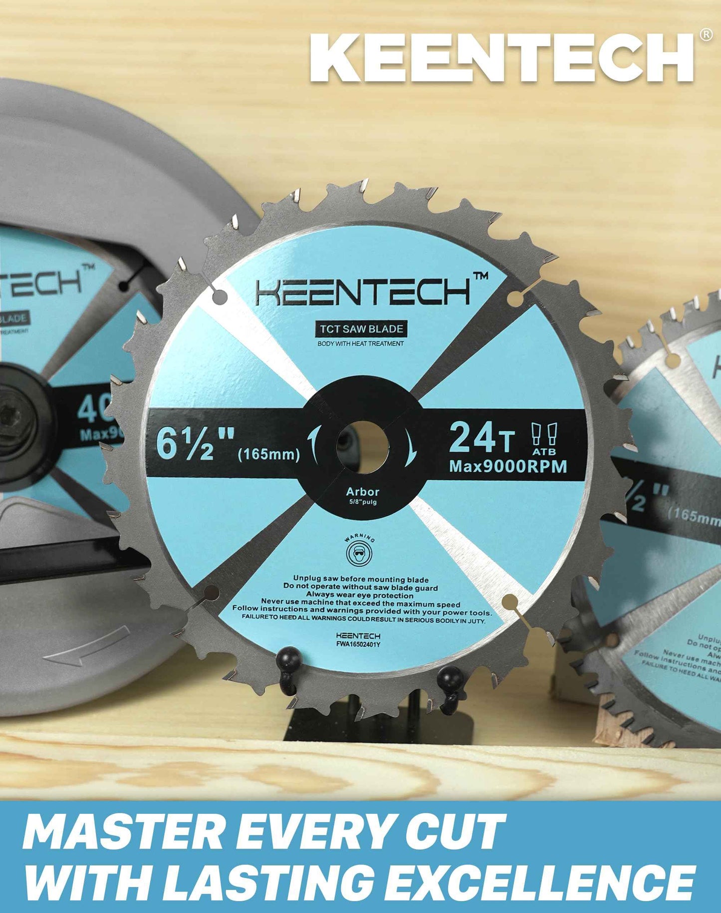 KEENTECH 6-1/2 Inch Woodworking Circular Saw Blade 18T / 24T / 40T 3-Pack, Tungsten Carbide Tipped, ATAF Grind, 5/8 Inch Bore